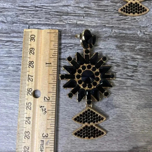 Fashion Jewelry Black Rhinestone Dangle Statement Earrings - Picture 8 of 9